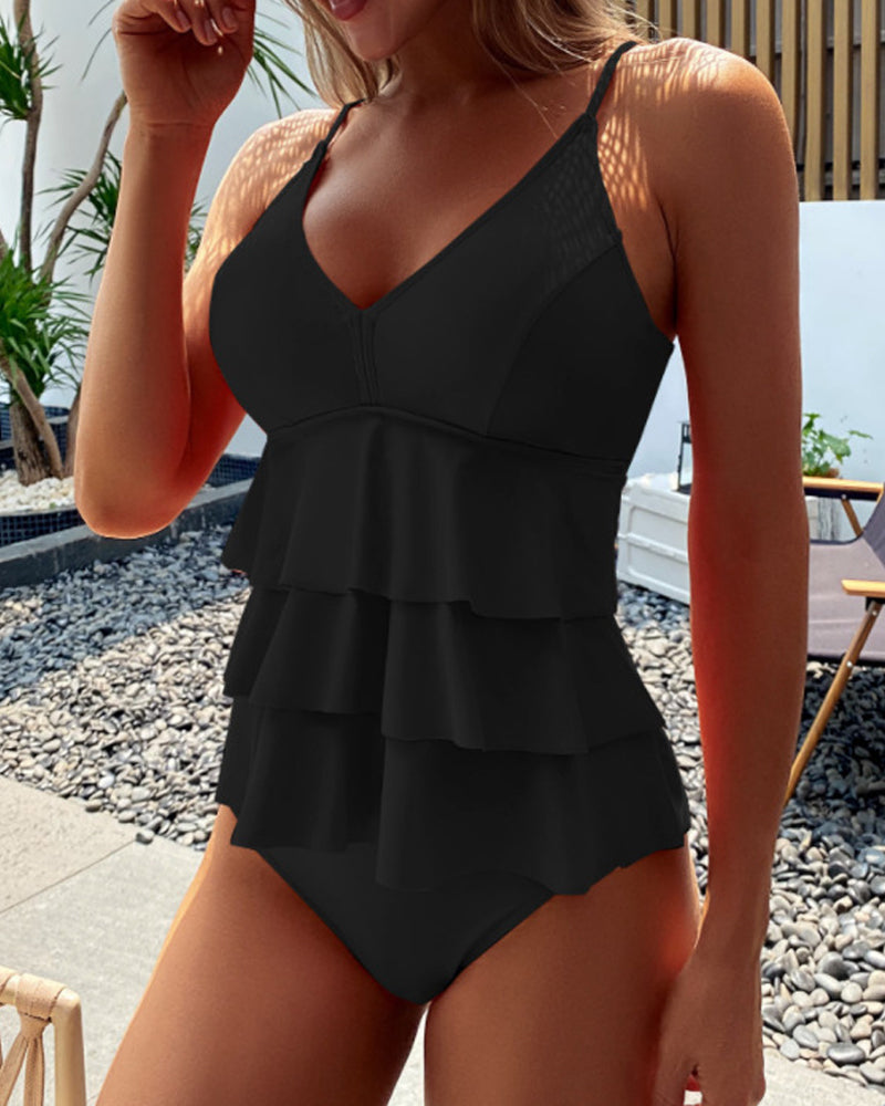 Lia - Chic Ruffled Solid Swimsuit