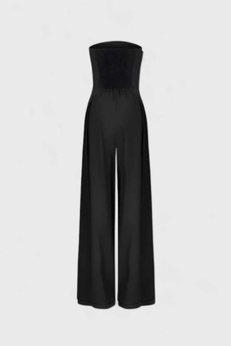Structured Neckline Sleeveless Jumpsuit with Wide-Leg Pants by Llona