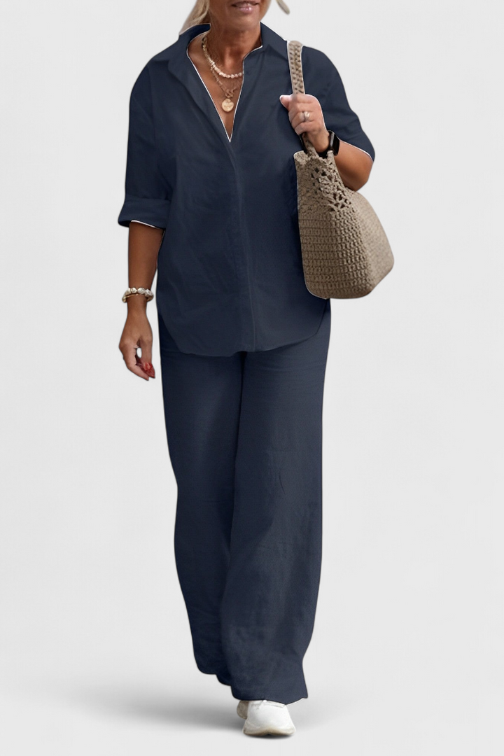 Skye Relaxed Fit Two-Piece Linen-Cotton Ensemble