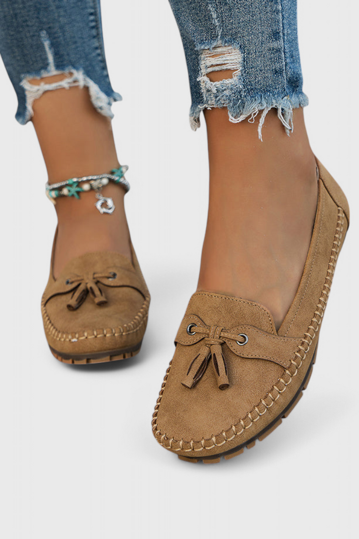 Elegant Fringed Peony Suede Moccasins