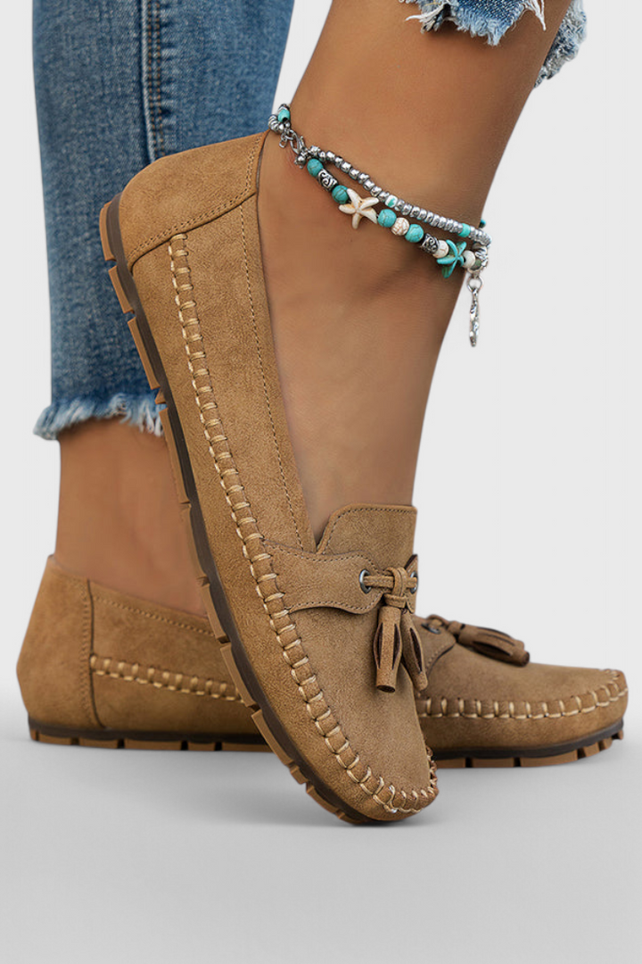 Elegant Fringed Peony Suede Moccasins