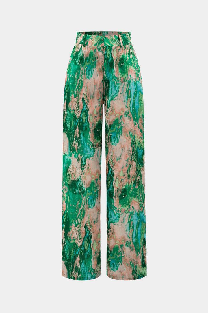 Chic Marble-Patterned Straight Leg Trousers