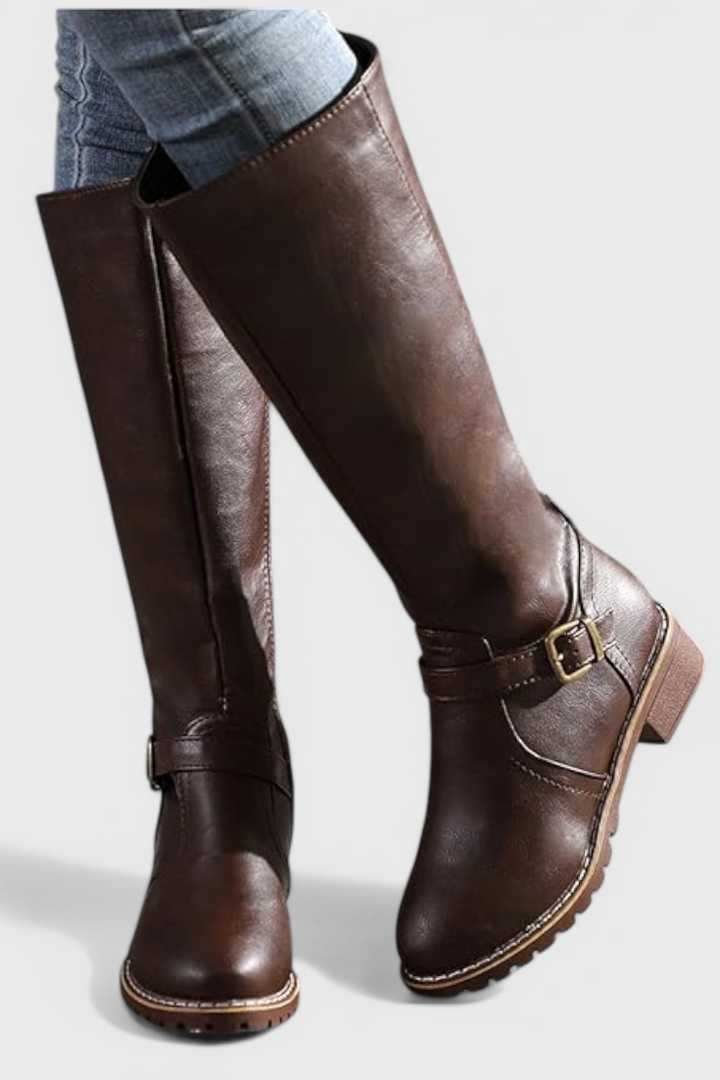 Sienna Buckled High Boots with Zipper Closure