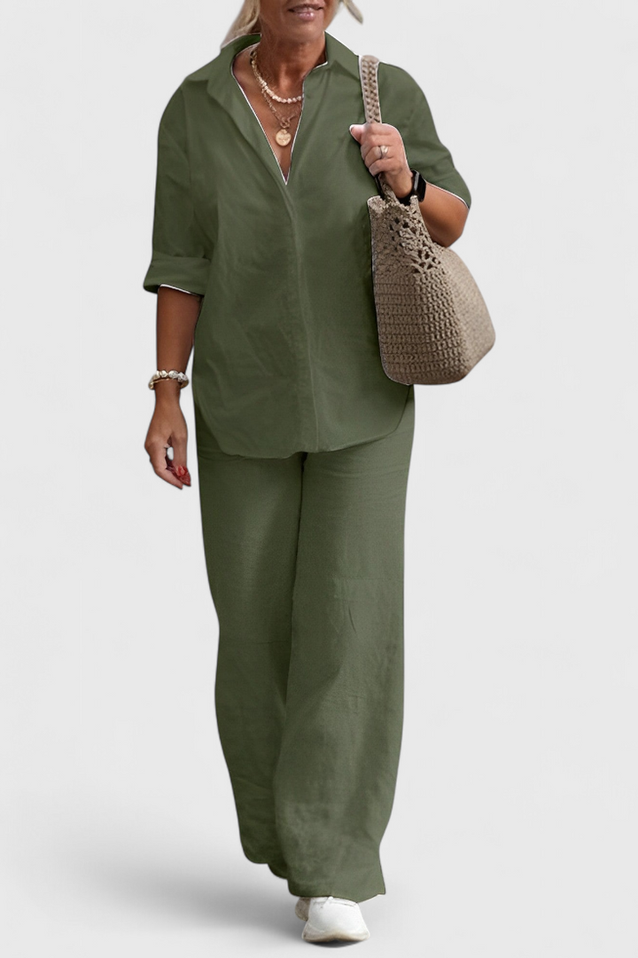 Skye Relaxed Fit Two-Piece Linen-Cotton Ensemble