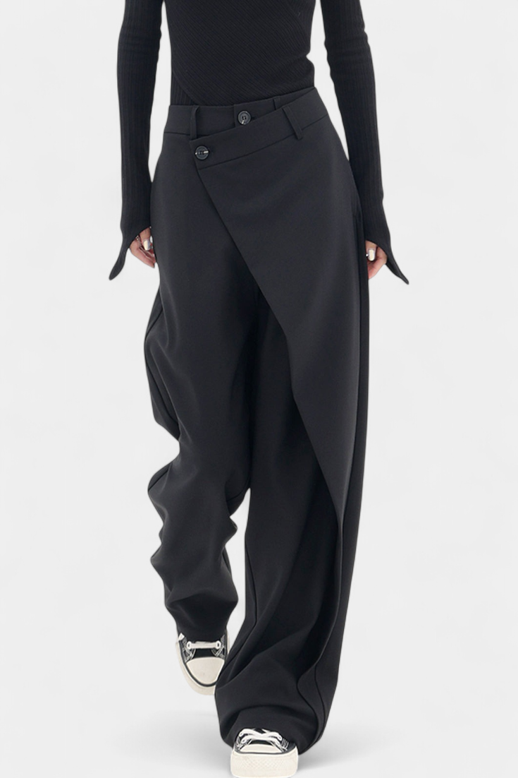 Oaklyn High-Waisted Straight Leg Trousers with Elegant Fluid Drop
