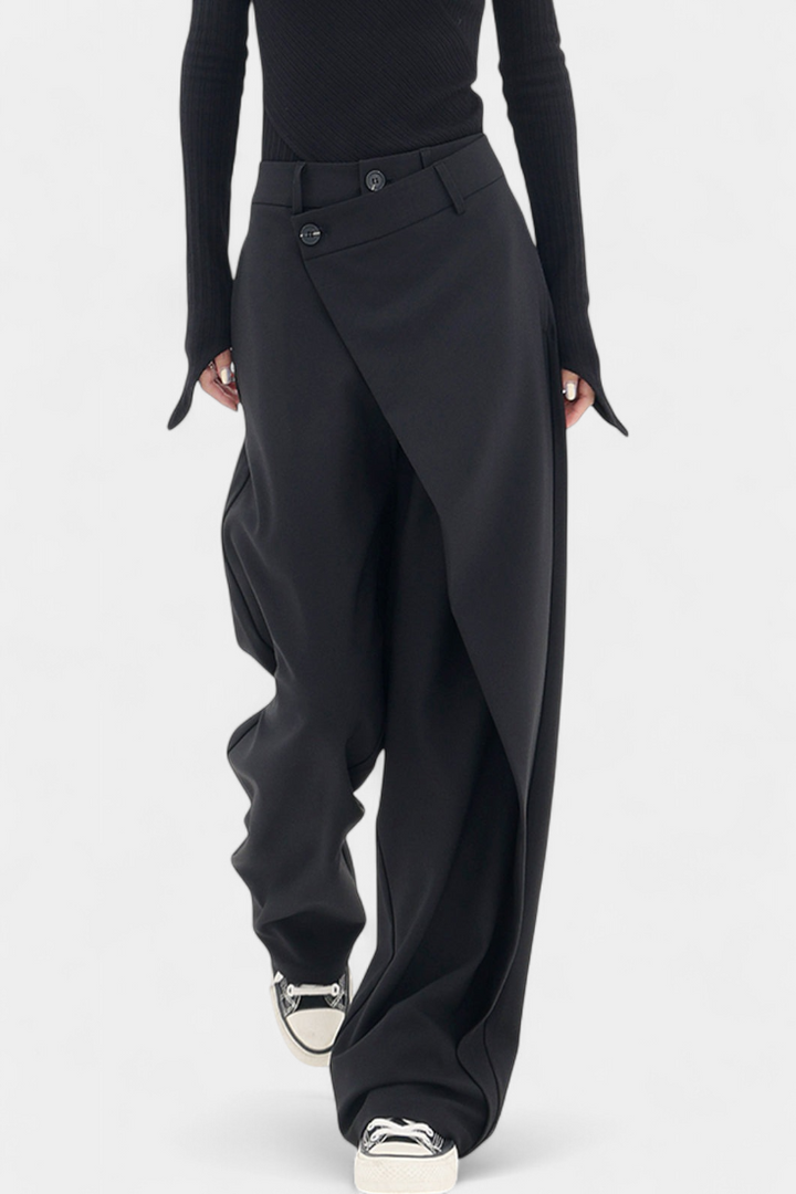 Oaklyn High-Waisted Straight Leg Trousers with Elegant Fluid Drop
