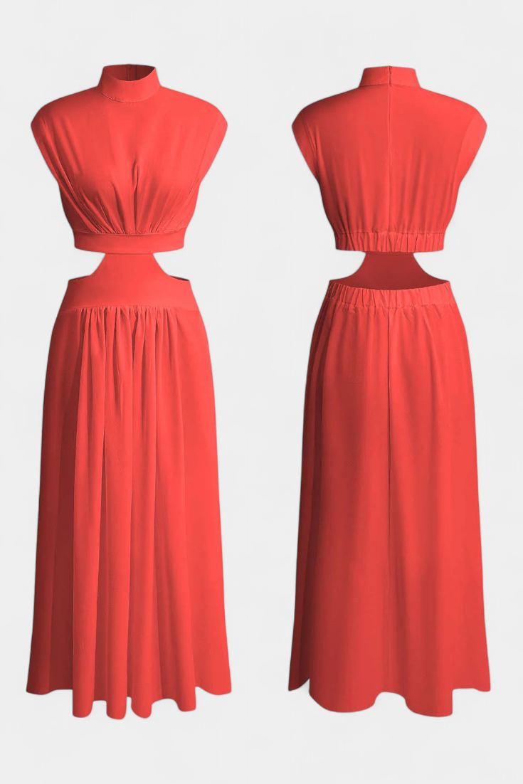 Jocelyn High Neck Top and Flowing Skirt with Side Slits