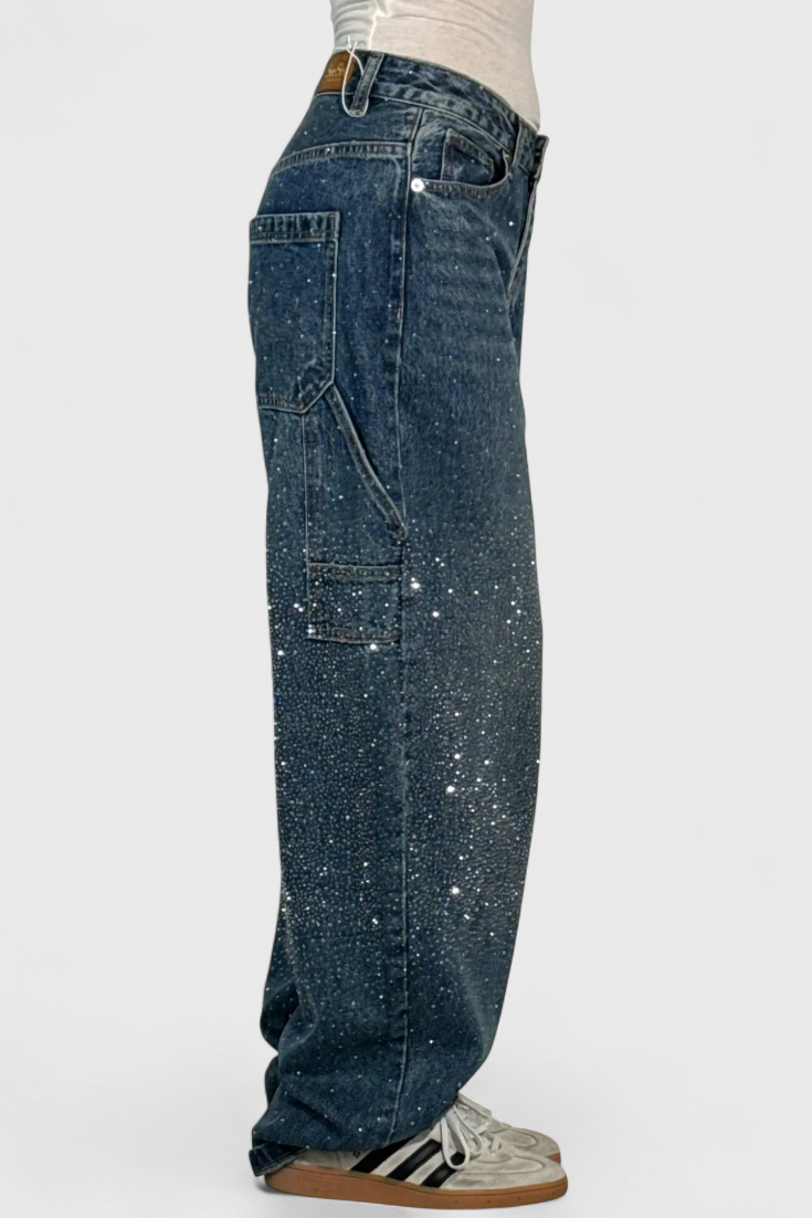 Rhinestone-Embellished Dariya Cargo Balloon Jeans