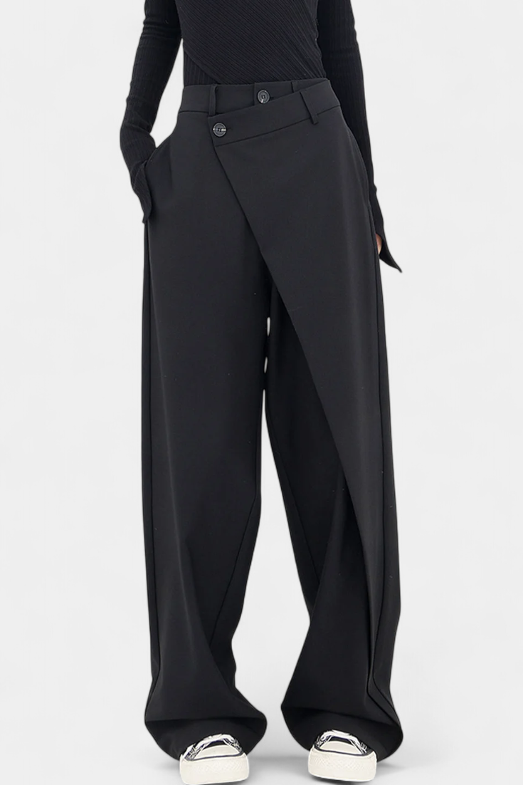 Oaklyn High-Waisted Straight Leg Trousers with Elegant Fluid Drop