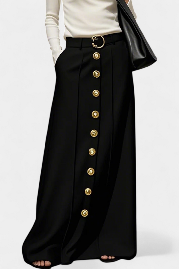 Ada Front Button Casual Skirt with Side Pockets