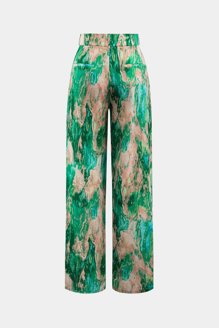 Chic Marble-Patterned Straight Leg Trousers