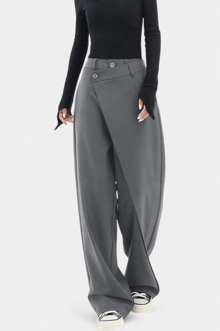 Oaklyn High-Waisted Straight Leg Trousers with Elegant Fluid Drop