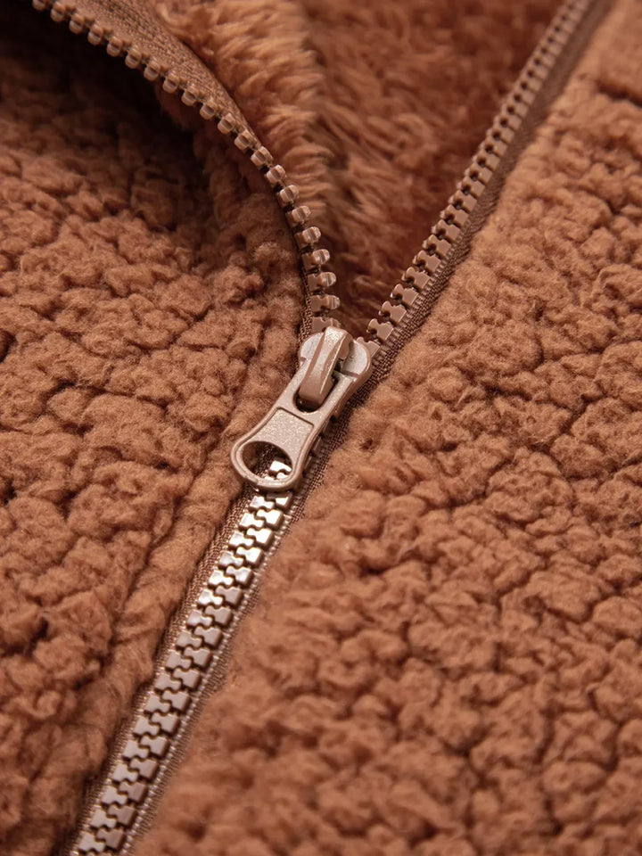 Loose Fit Roza Teddy Hooded Zip Jacket
