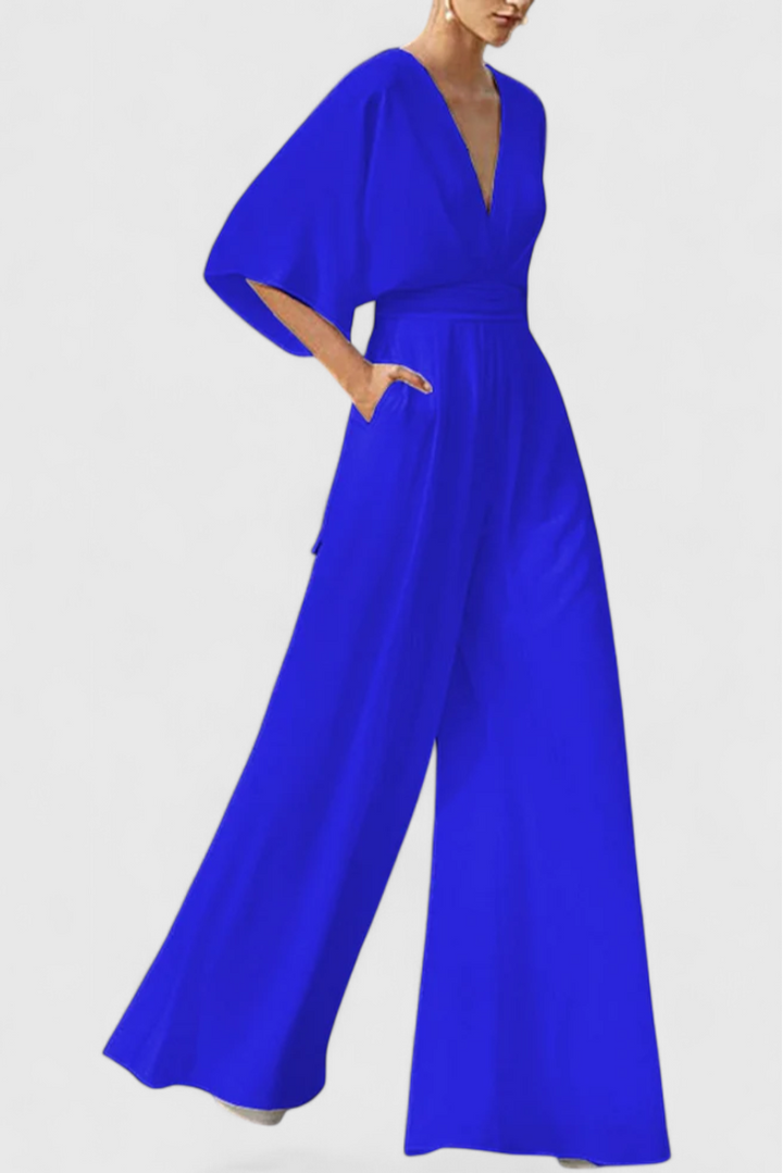 Isaura Chic Jumpsuit with Cape Sleeves and V-Neck Design
