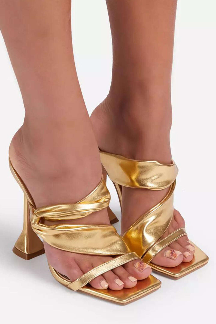 Sarah Crumpled Metal High Heels with Square Toe