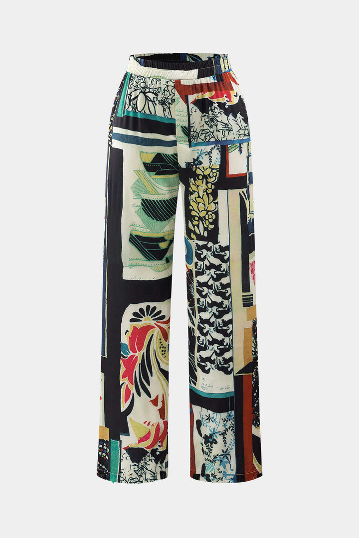 Floral Print High-Waisted Straight Leg Trousers