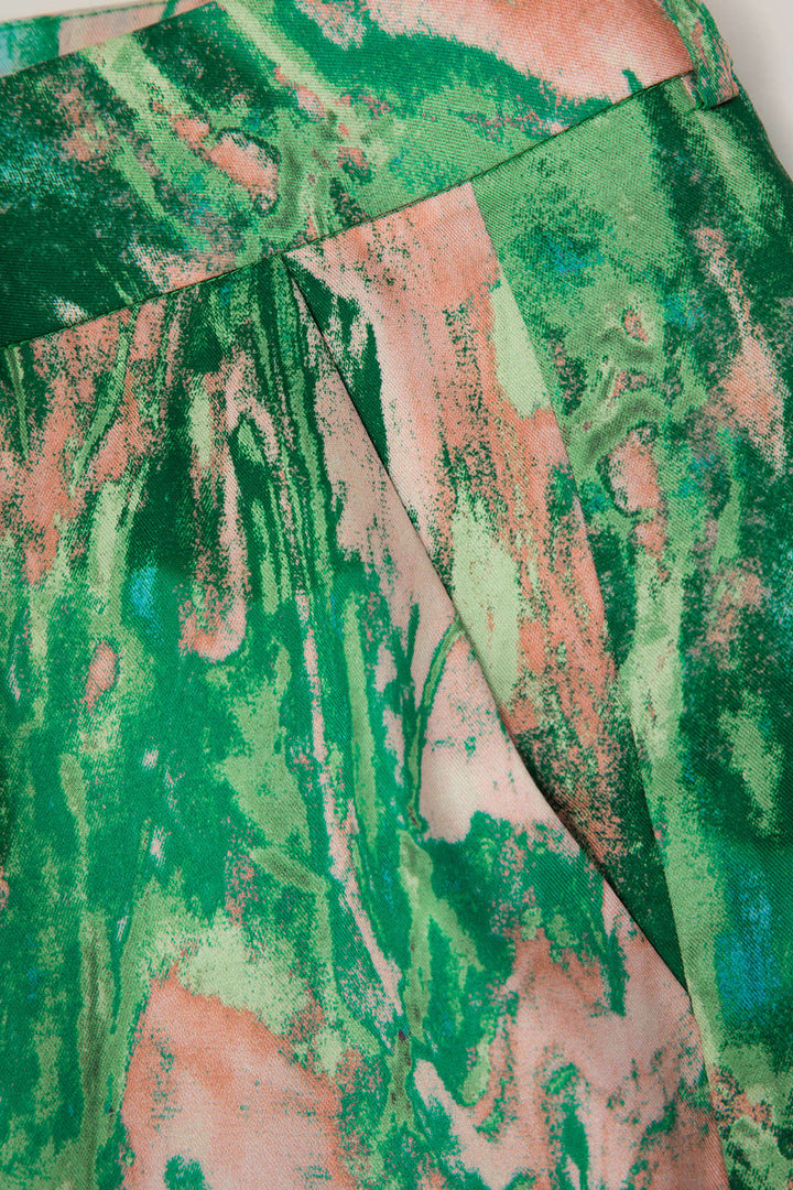 Chic Marble-Patterned Straight Leg Trousers