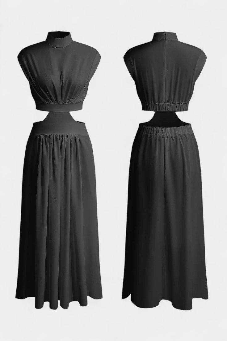 Jocelyn High Neck Top and Flowing Skirt with Side Slits