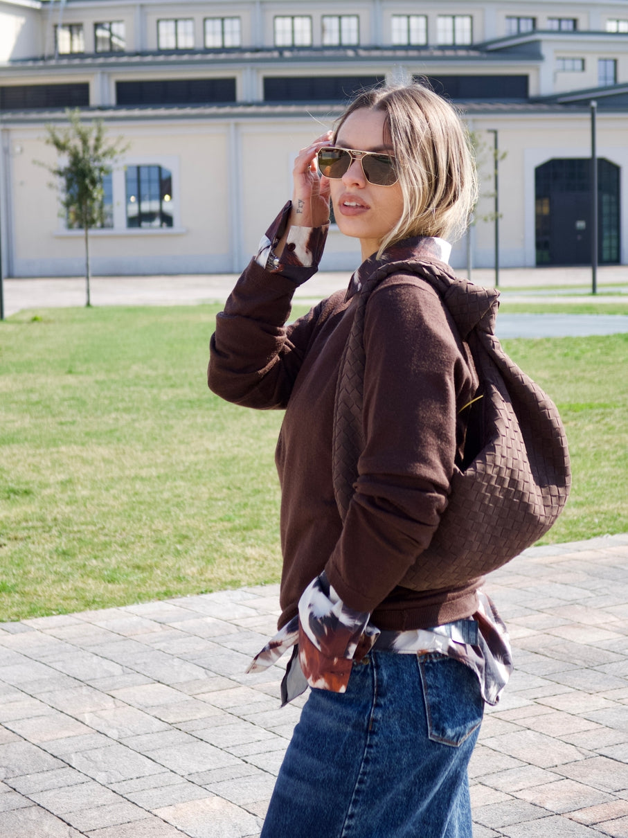 Celeste | Medium Suede Bag Featuring Braided Knot Accent