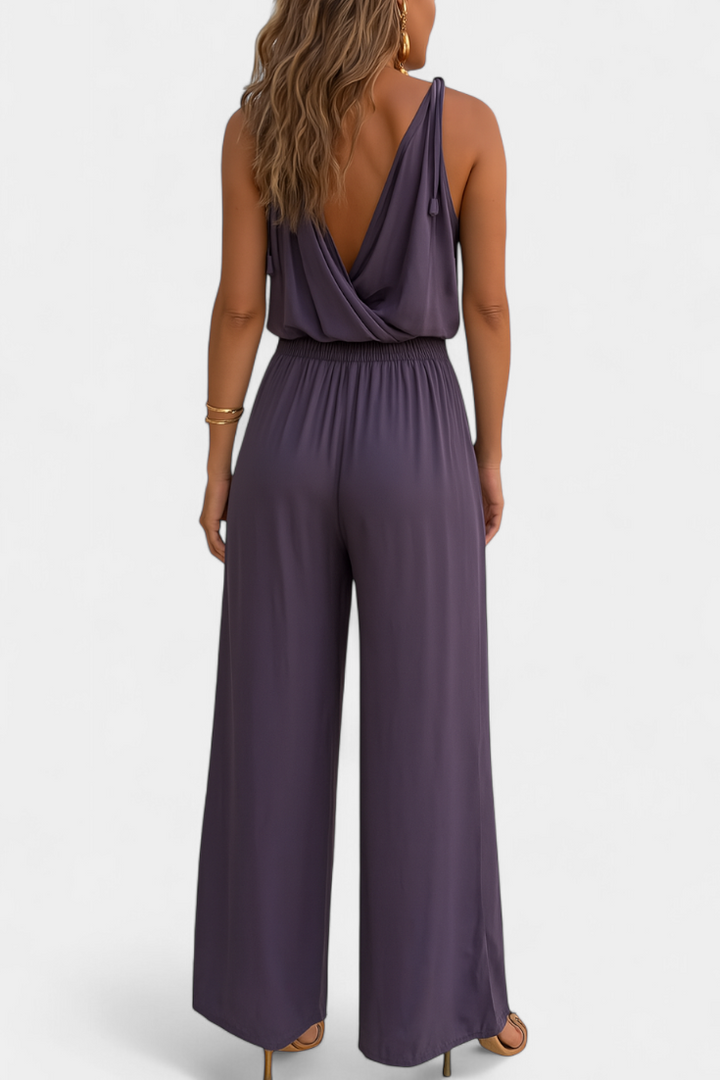 Donatila Backless Jumpsuit Featuring Elegant Gold Accents