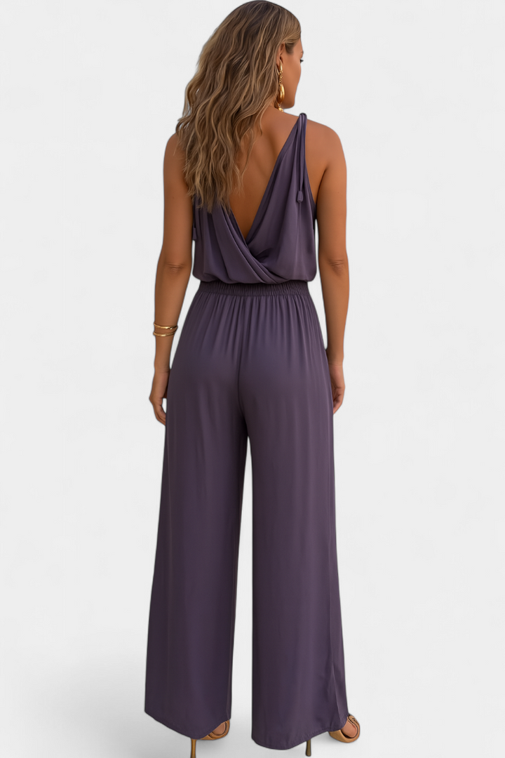 Donatila Backless Jumpsuit Featuring Elegant Gold Accents