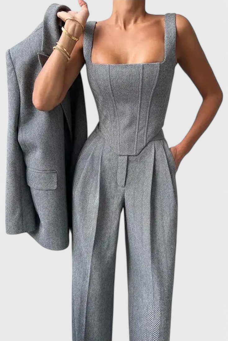 Evena Three-Piece Suit Ensemble Featuring a Tailored Corset