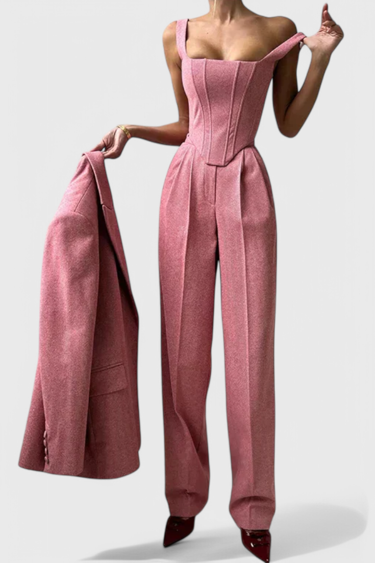 Evena Three-Piece Suit Ensemble Featuring a Tailored Corset