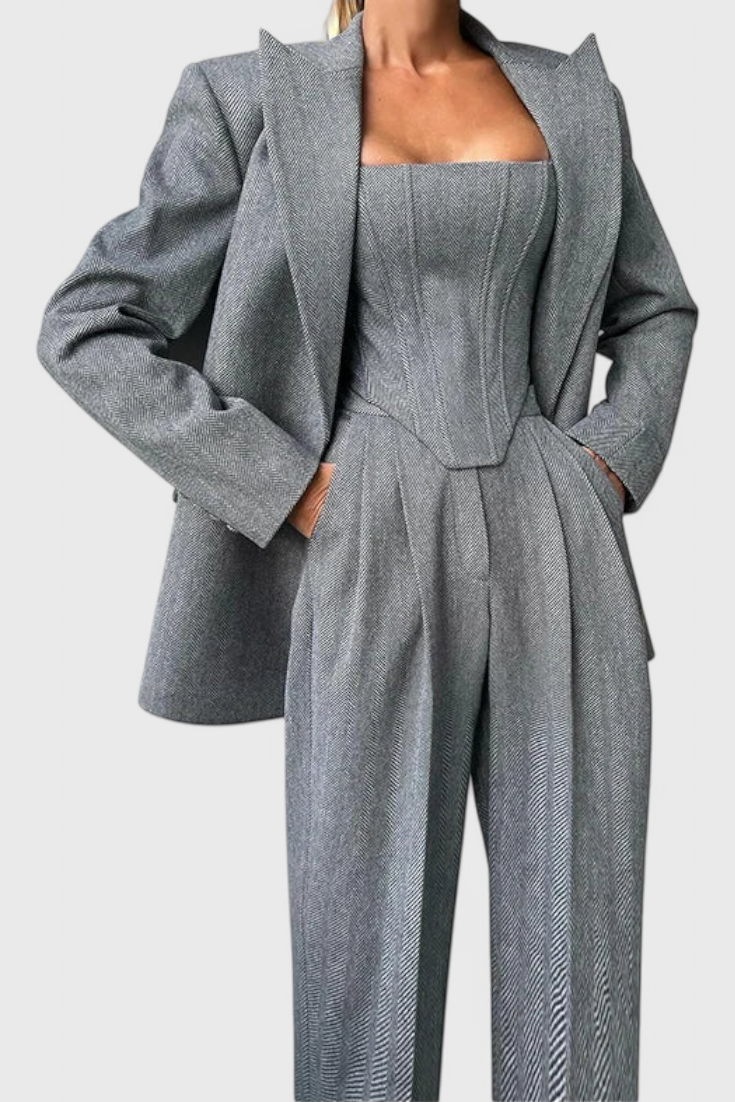 Evena Three-Piece Suit Ensemble Featuring a Tailored Corset