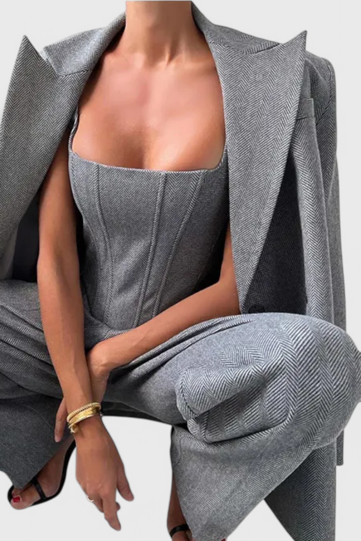 Evena Three-Piece Suit Ensemble Featuring a Tailored Corset