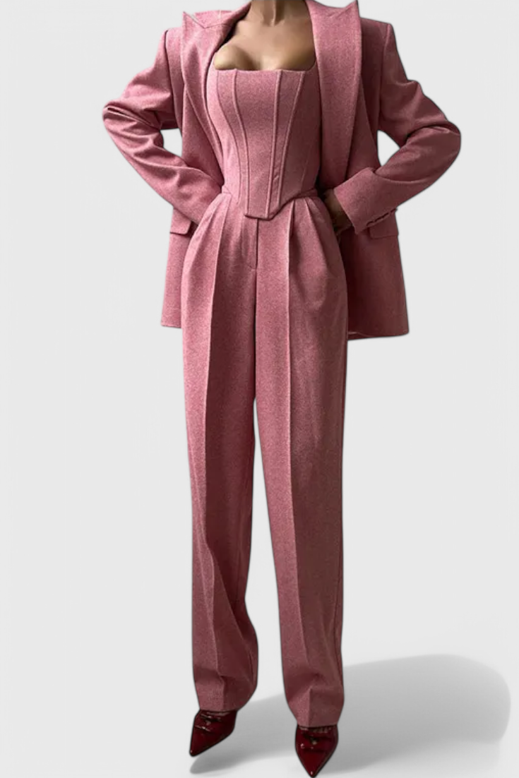 Evena Three-Piece Suit Ensemble Featuring a Tailored Corset