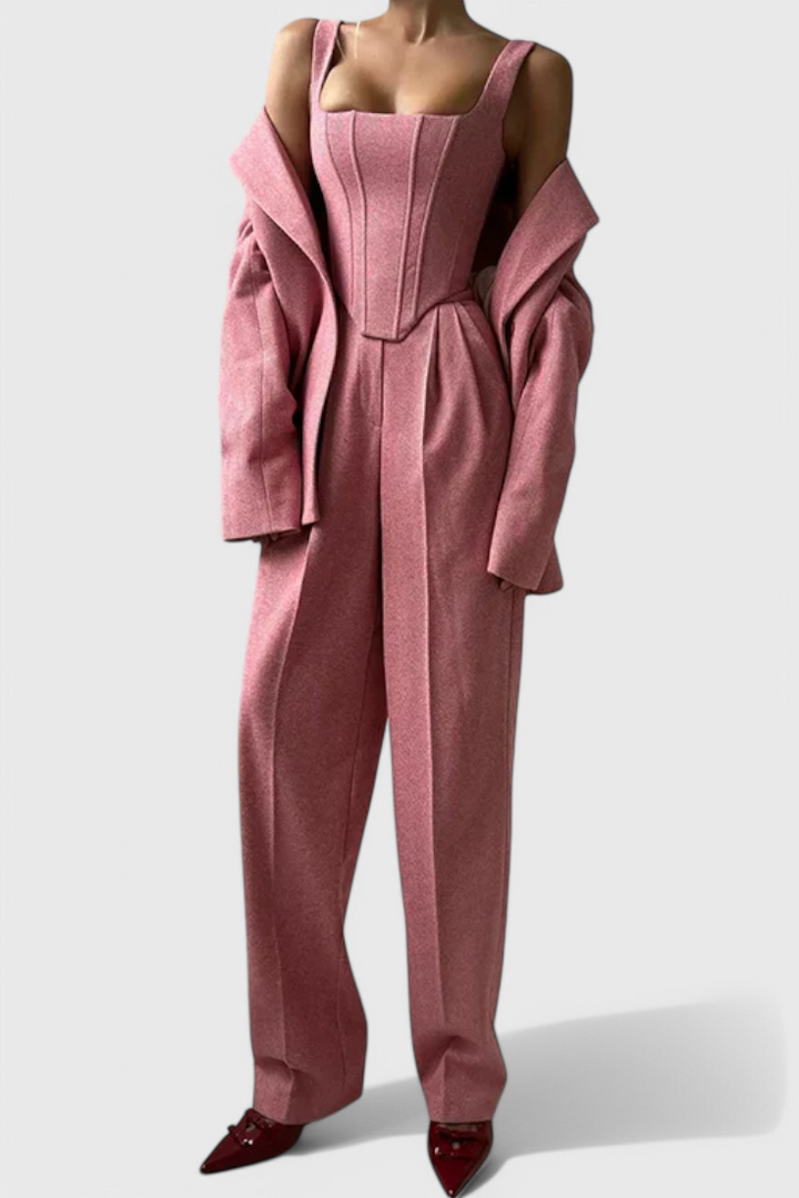 Evena Three-Piece Suit Ensemble Featuring a Tailored Corset