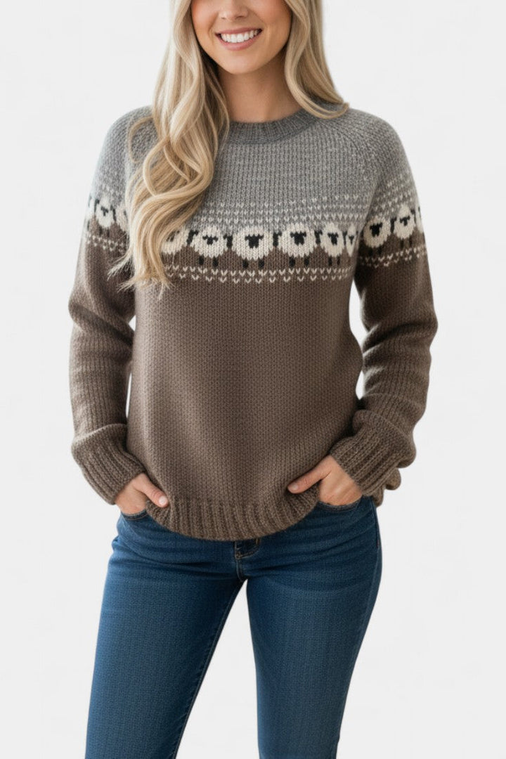 Paulette Geometric Pattern Thick Knit Jacquard Sweater