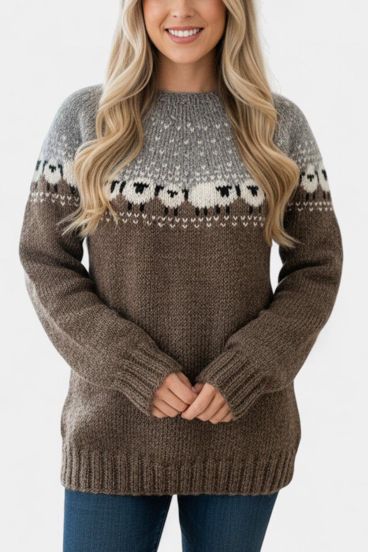 Paulette Geometric Pattern Thick Knit Jacquard Sweater