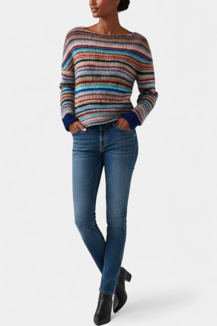 Quentine Striped Soft Knit Boat Neck Sweater