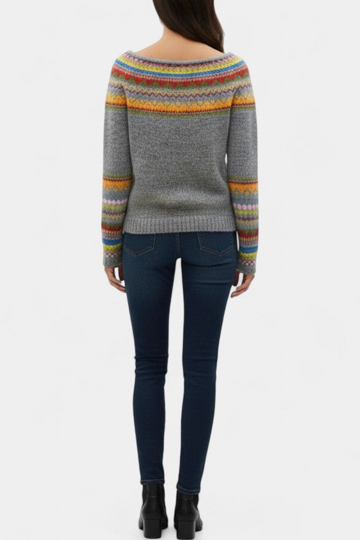 Néria Boat Neck Soft Knit Jacquard Pullover