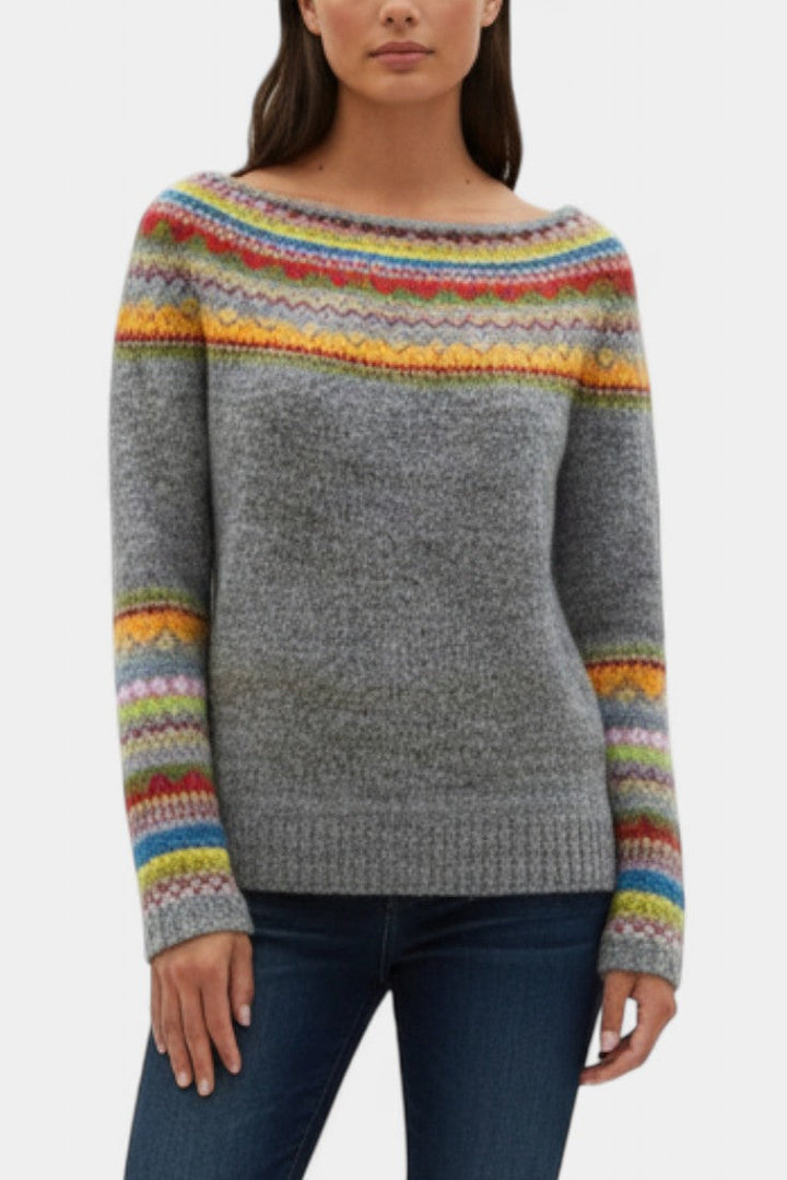 Néria Boat Neck Soft Knit Jacquard Pullover