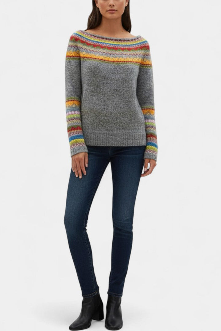 Néria Boat Neck Soft Knit Jacquard Pullover