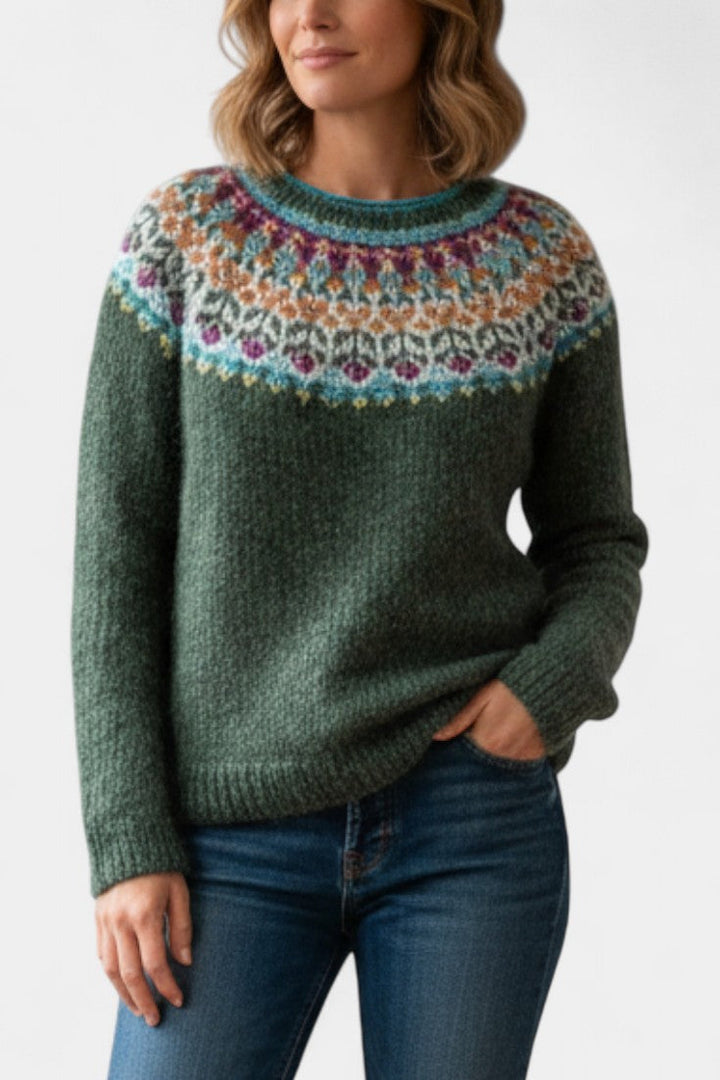 Sarra Chunky Knit Jacquard Sweater with Round Neckline