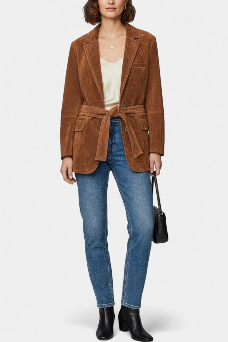 Kemina Classic Reversible Suede Leather Belt Jacket