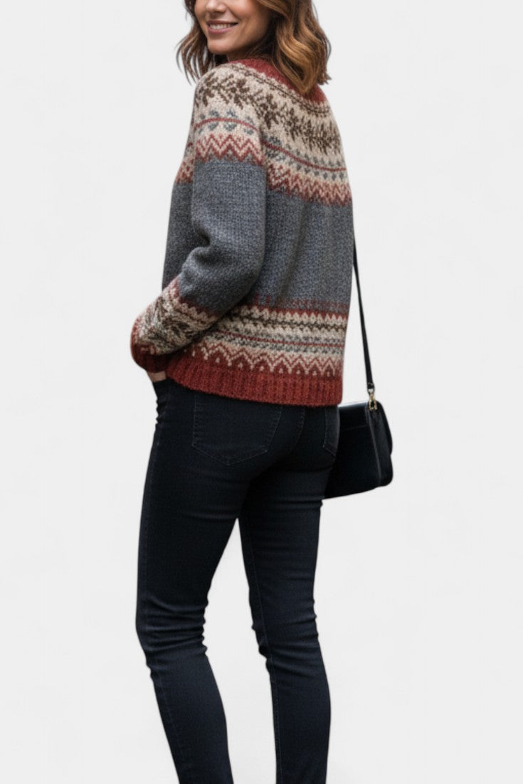 Sancia Classic Button-Up Thick Knit Jacquard Cardigan