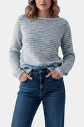 Yliana Striped Cozy Knit Sweater with Boat Neck
