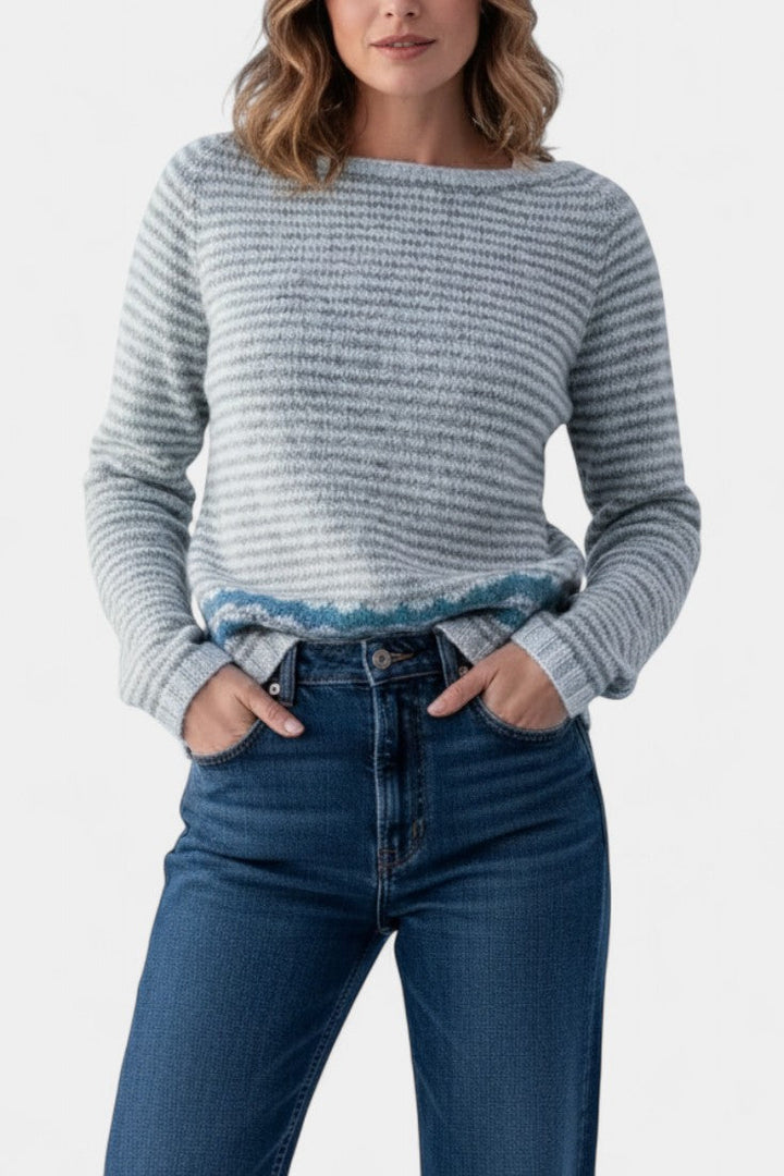 Yliana Striped Cozy Knit Sweater with Boat Neck