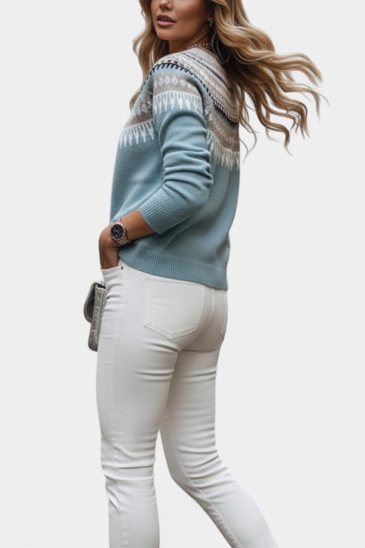 Tatiane Soft Knit Scandinavian Jacquard Sweater with Round Neck