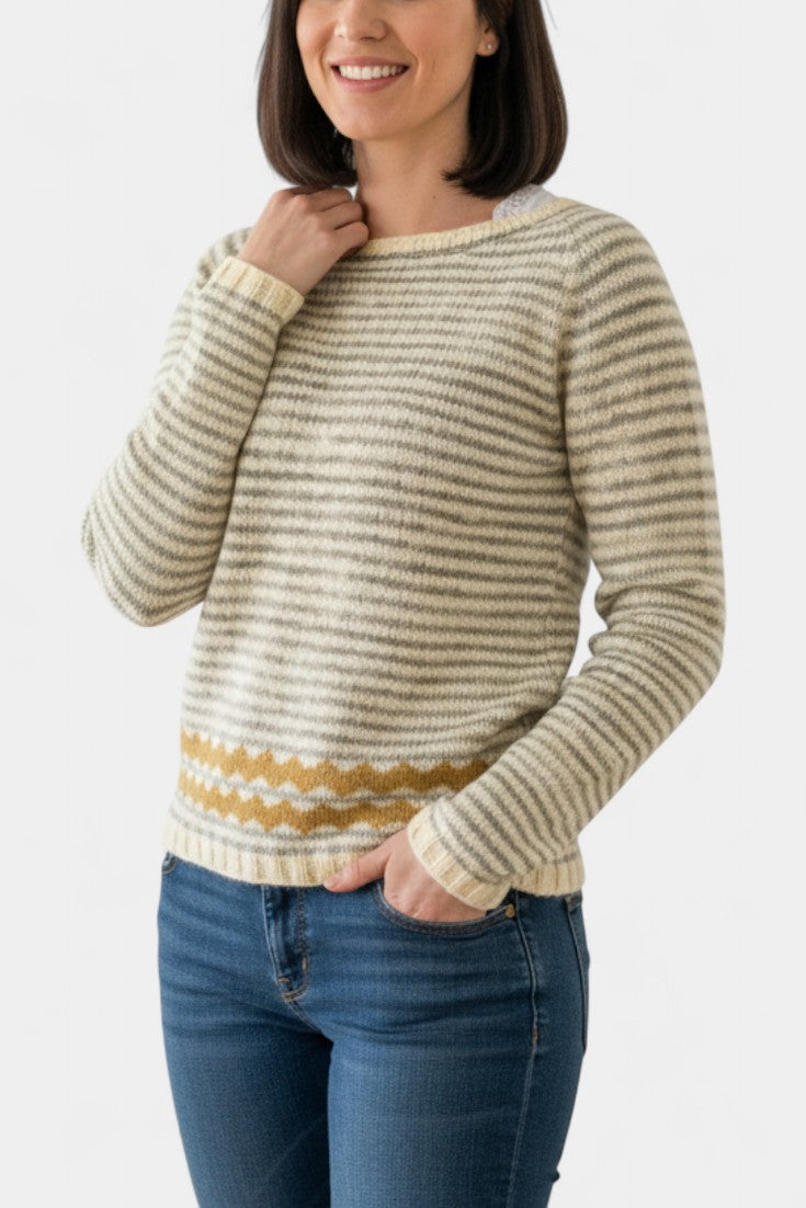 Arlisa Soft Knit Sweater with Stripes and Contrasting Accents