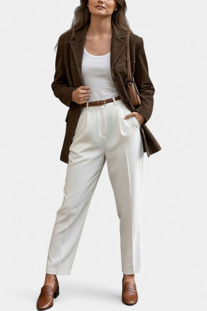 Maïa Chocolate Suede Straight Jacket with Notched Collar