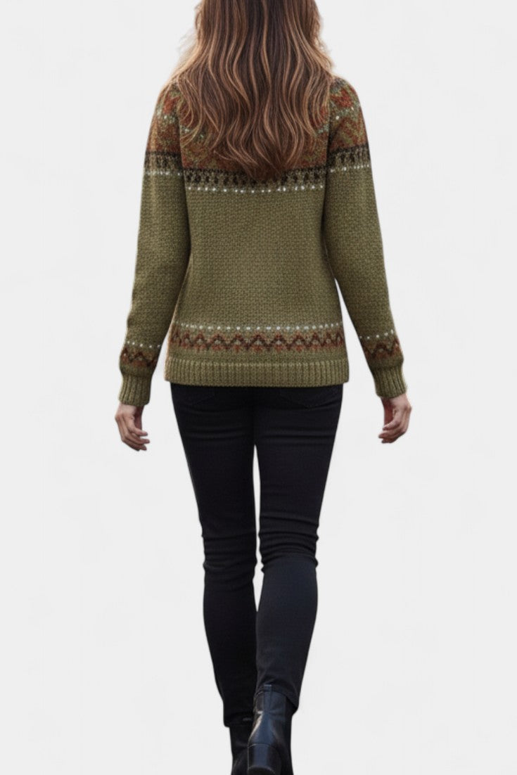 Yanaëlle Chunky Knit Jacquard Sweater with Round Neckline