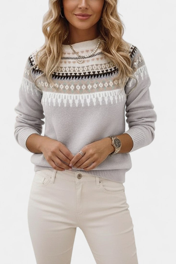Tatiane Soft Knit Scandinavian Jacquard Sweater with Round Neck