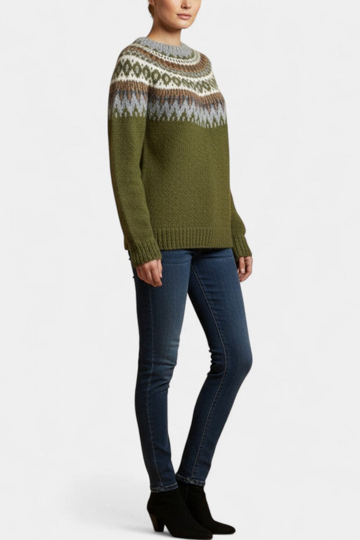 Maréva Chunky Knit Jacquard Sweater with Round Neckline