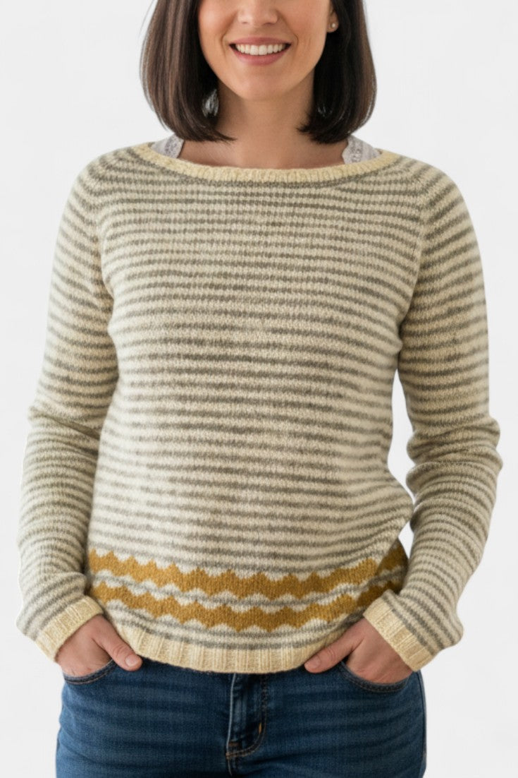 Arlisa Soft Knit Sweater with Stripes and Contrasting Accents