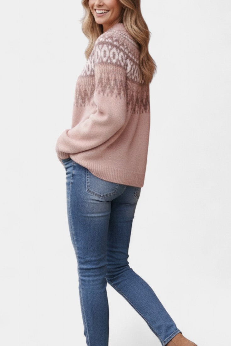 Round Neck Soft Jacquard Sweater by Pascaline